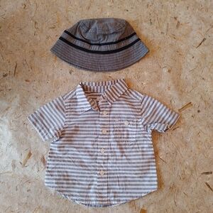 ⭐️NWT Striped Kids Shirt Size 3-6 M with Hat Size 0-12 M Baby Boy Outfit Gift